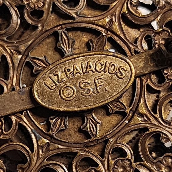 LIZ PALACIOS SF Vintage Vintage 80s Bronze Brooch with Mother of Pearl Accent - Picture 3 of 11